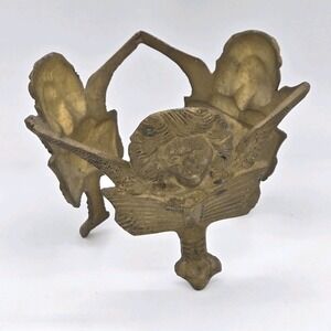 Vintage Globe Sphere Orb Display‎ Holder Brass 3 Cherubs Angels 4" Plant Holder